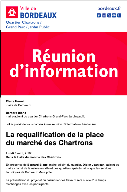 Réunion d’information de la Mairie sur les travaux  Place du Marché des Chartrons